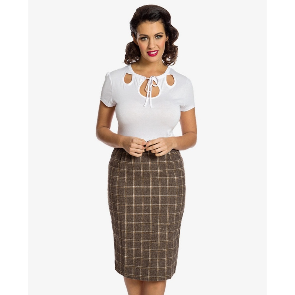 Lindy Bop Brown Plaid Pencil Skirt